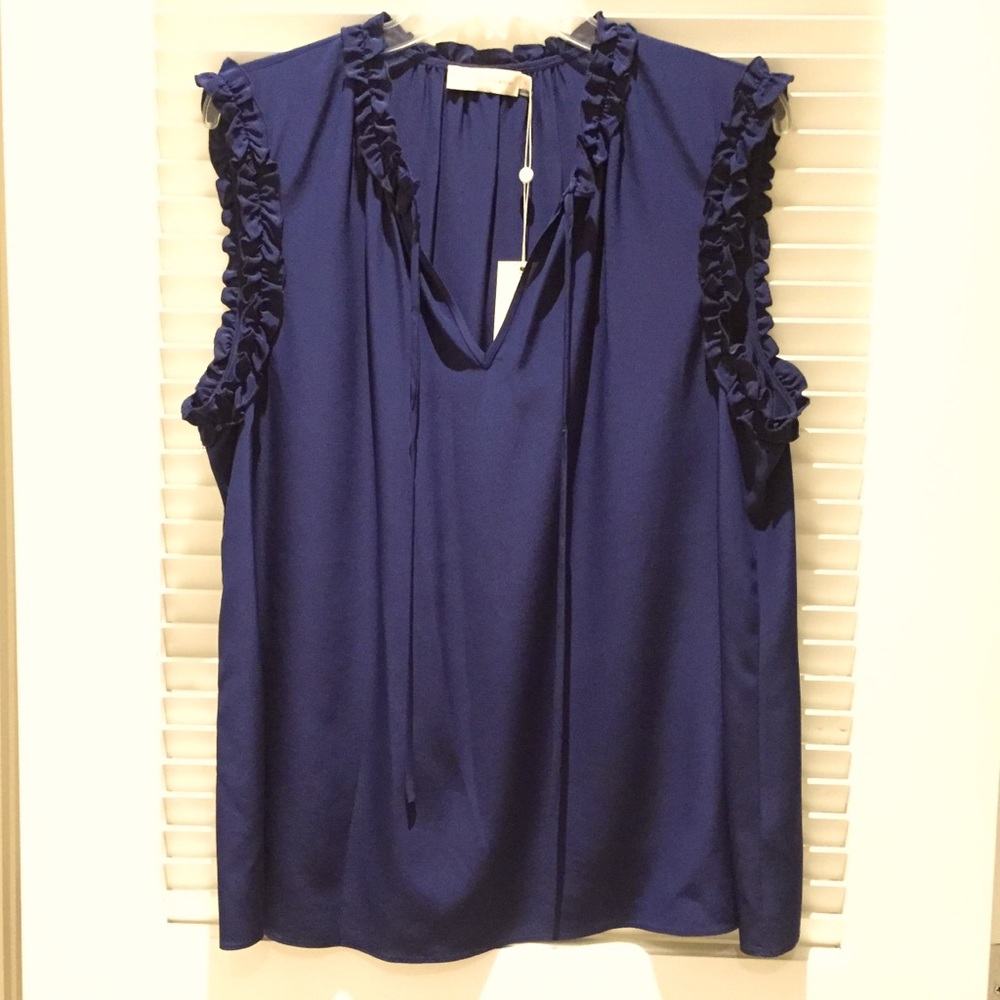 TORY BURCH Navy Ruffle Shell Top 14 NWT